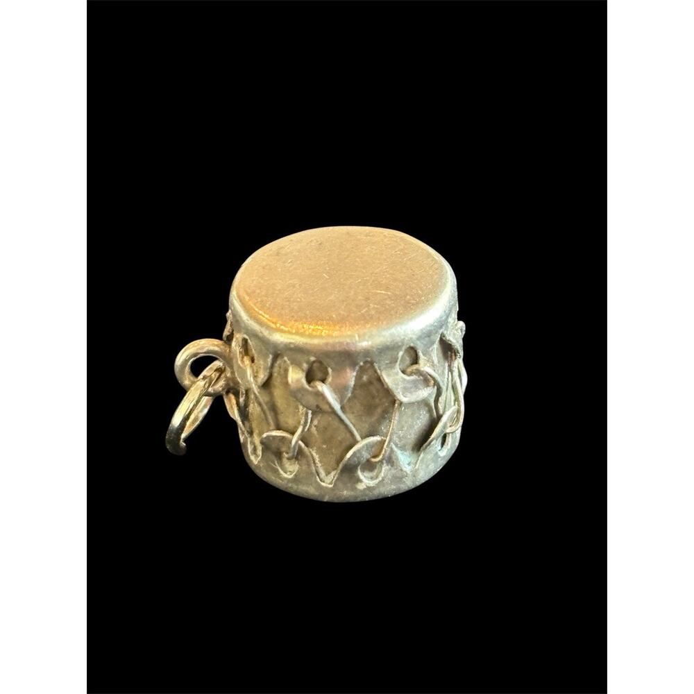 925 Sterling Silver Vtg Art Deco Drum 3D Mini Charm Pendant